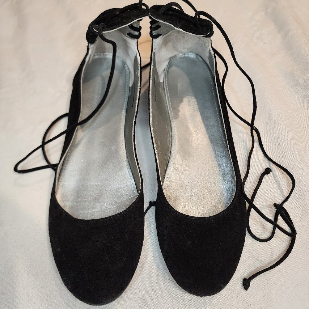 Garnet Hill | Black Suede Lace Up Ballet Flats